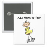Yellow Stick Figure Ice Skater Button