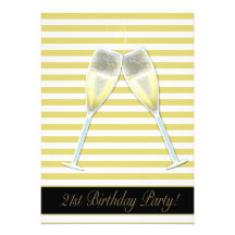 Yellow Stripe 21st Birthday Party Invitations