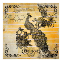 Yellow Stripe Peacock Wedding Invitation