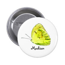 Yellow Sulphur Butterfly Personalised Button