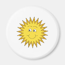 Yellow Summer Sun with a Happy Face. Fridge Magnets