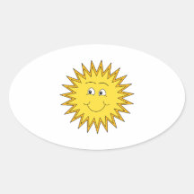 Yellow Summer Sun with a Happy Face. Oval Stickers