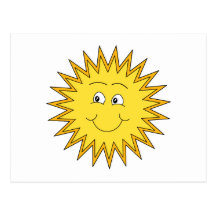 Yellow Summer Sun with a Happy Face. Post Cards