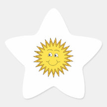 Yellow Summer Sun with a Happy Face. Star Stickers