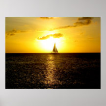 Yellow Sunset and Sailboat Print
