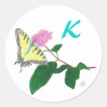 Yellow Swallowtail Butterfly Flower Monogram Seals Stickers