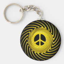 Yellow Swirl Peace Sign Key Chains