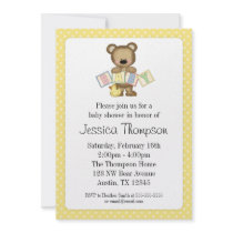 Yellow Teddy Bear Blocks Baby Shower Invitations