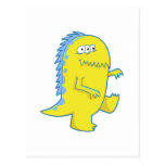 yellow three eyed dino monster post cards