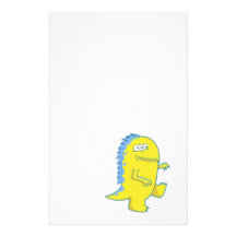 yellow three eyed dino monster personalized stationery
