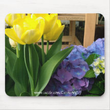 Yellow Tulips Blue Hydrangea Mousepad