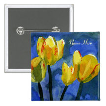 Yellow Tulips Name Badge Pinback Button