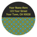 Yellow Turqyouise Circles Address Labels stickers
