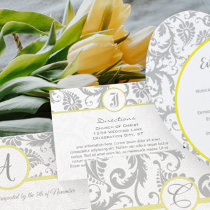 Yellow with light Grey Damask Wedding Info Cards Business Card Templates