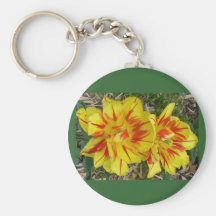 Yellow with Red Striped Flower Key Chain