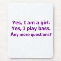 yes I am a girl text only play bass purple Mouse Pad