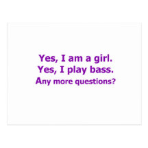yes I am a girl text only play bass purple Postcard