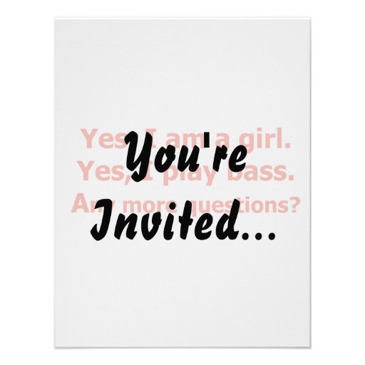 yes I am a girl text only play bass red Invitation