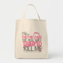 Yes They Are Fake v2 - Breast Cancer Canvas Bags