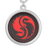 Yin Yang Black & Red Dragons Necklace