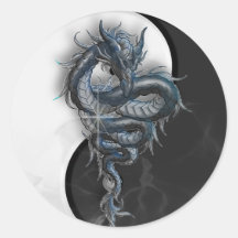 Yin Yang Chinese Dragon Large Round Stickers