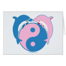 Yin Yang Dolphins Blue/Pink Greeting Cards