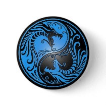 Yin Yang Dragons, blue and black Pin