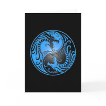Yin Yang Dragons, blue and black Greeting Cards