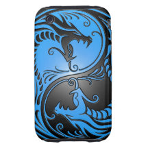 Yin Yang Dragons, blue and black Tough iPhone 3 Covers