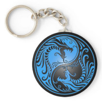 Yin Yang Dragons, blue and black Keychains