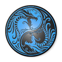 Yin Yang Dragons, blue and black Refrigerator Magnets
