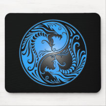 Yin Yang Dragons, blue and black Mouse Mat