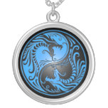 Yin Yang Dragons, blue and black Necklaces