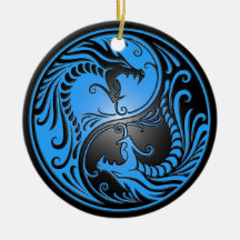 Yin Yang Dragons, blue and black Christmas Tree Ornament