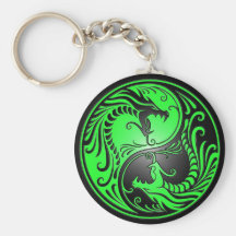 Yin Yang Dragons, green and black Keychains