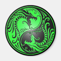 Yin Yang Dragons, green and black Refrigerator Magnets