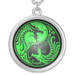 Yin Yang Dragons, green and black Necklaces