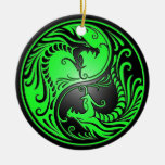 Yin Yang Dragons, green and black Ornament