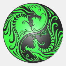 Yin Yang Dragons, green and black Round Sticker