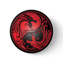 Yin Yang Dragons, red and black Pinback Button
