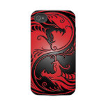 Yin Yang Dragons, red and black Tough Iphone 4 Cases