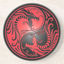 Yin Yang Dragons, red and black Drink Coaster