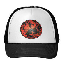 Yin Yang Dragons, red and black Mesh Hats