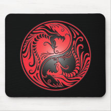 Yin Yang Dragons, red and black Mousemat