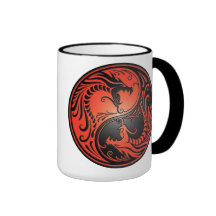 Yin Yang Dragons, red and black Mug