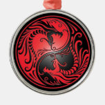 Yin Yang Dragons, red and black Ornaments