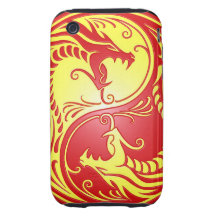 Yin Yang Dragons, red and yellow Tough iPhone 3 Cases