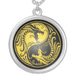 Yin Yang Dragons, yellow and black Necklaces