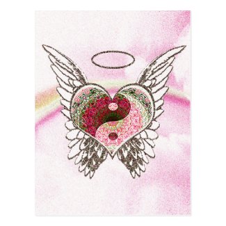 Yin Yang Heart Angel Wings Watercolor Postcard