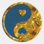 Yin & Yang / Hearts gold | dark blue splatter Round Stickers